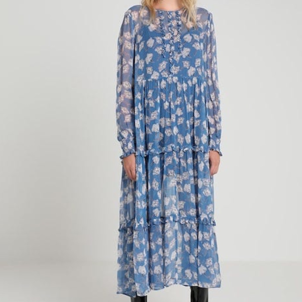 Baum und Pferdgarten Long Sleeve Blue Floral Print Maxi Dress